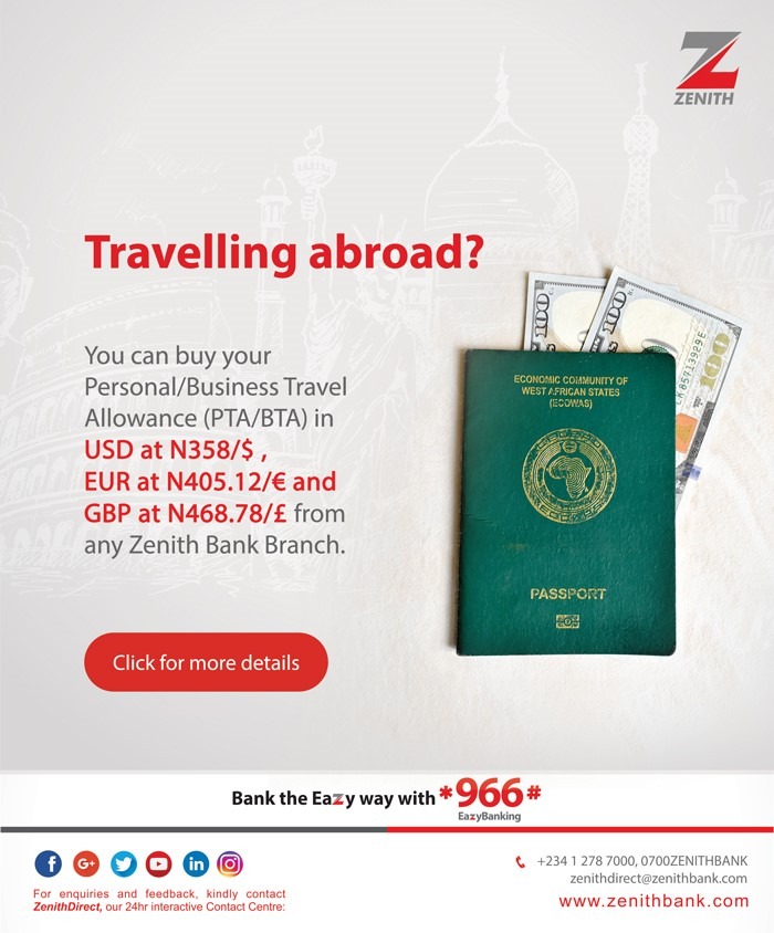 Travelling - Personal Travel Allowance and Business Travel Allowance - PTA - BTA - Zenith Bank in Nigeria