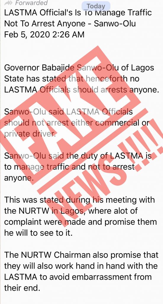 LASTMA fake news 1